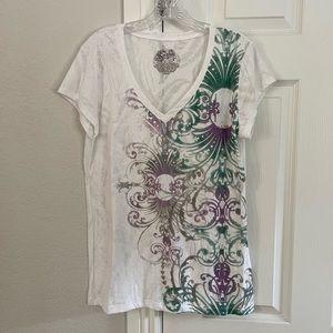 Stranded XXL white purple and green burnout tee